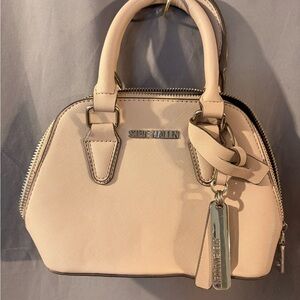 Steve Madden Beige Satchel Top Handle Bag Logo Plaque Zipper Bag Charm Women’s
